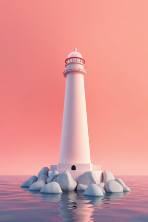Seaside Lighthouse on a Pink Backgroundの素材