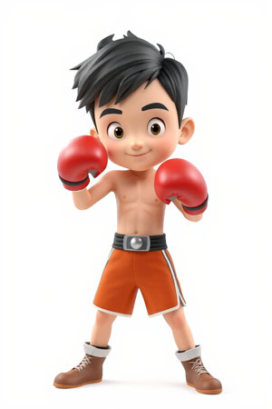 Cartoon boy poses with boxing glovesの素材
