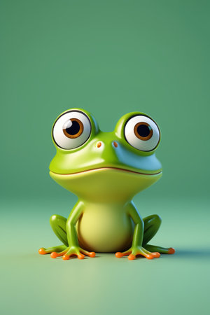Green cartoon frog close-up materialの素材