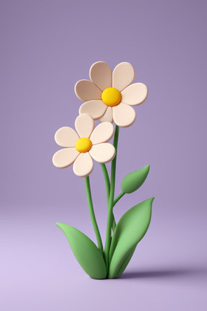 Two small flowers in 3D cartoon styleの素材