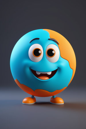 Blue and orange cartoon spherical character imageの素材