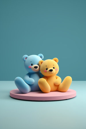 Two cute bear toys clinging to each otherの素材