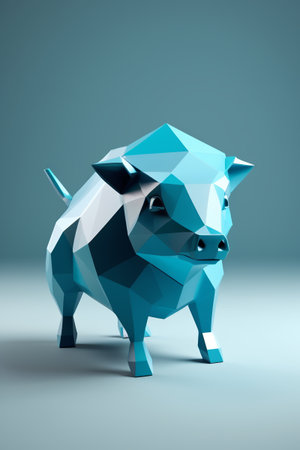 Blue low polygon style pig modelの素材