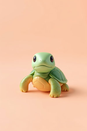 Close-up of the green cartoon turtle dollの素材