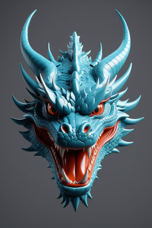 Close-up of the blue dragon head 3D modelの素材