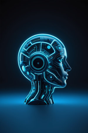 Close-up of the head of a technologically advanced artificial intelligence robotの素材