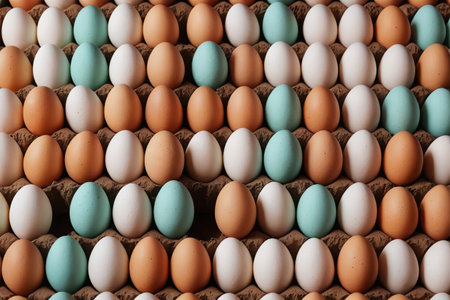 Neatly arranged multi-colored eggsの素材