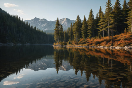 Panoramic view of natural scenery of mountains, forests and lakesの素材