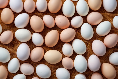 Colorful eggs placed on strawの素材