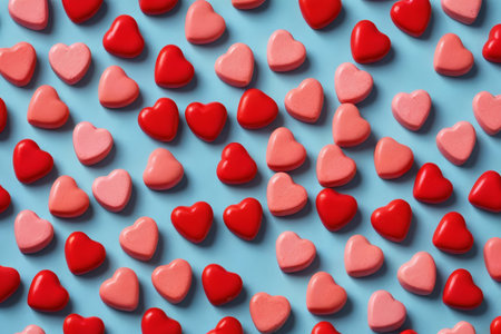 Heart-shaped candy on blue backgroundの素材