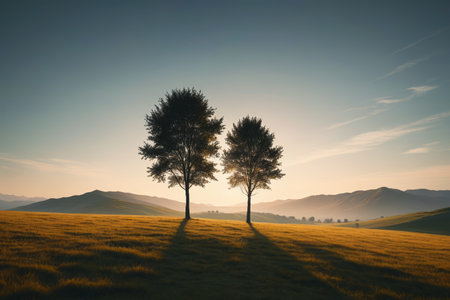 Nature of two trees on the grasslandの素材