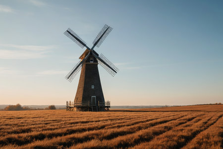 Windmill landscape in the fieldsの素材