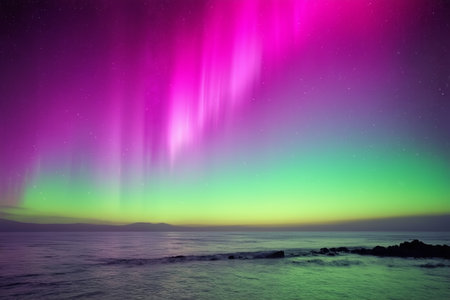 Gorgeous aurora natural landscape by the seaの素材