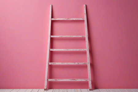 Wooden ladder by pink wallの素材