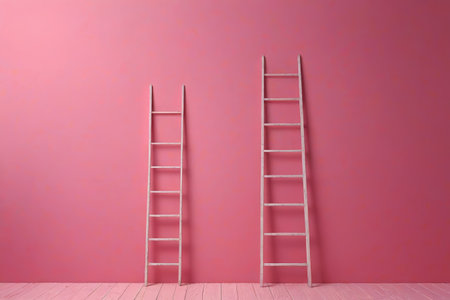 Two ladders in front of a pink backgroundの素材