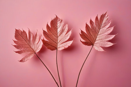 Red leaves on pink backgroundの素材