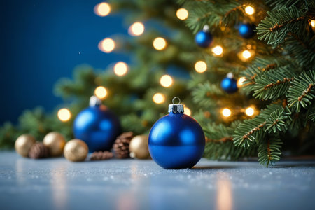 Close-up of Christmas decoration balls and Christmas treesの素材