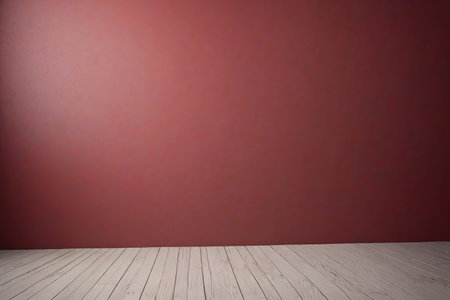Red wall with light wood floor backgroundの素材