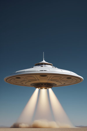 Science fiction spaceships flying in the airの素材