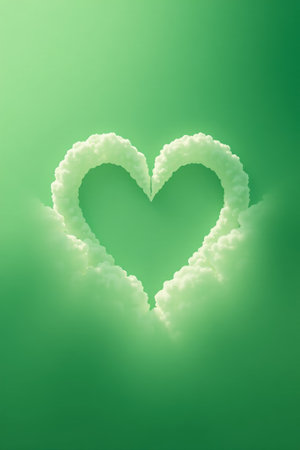 Heart-shaped cloud pattern on green backgroundの素材