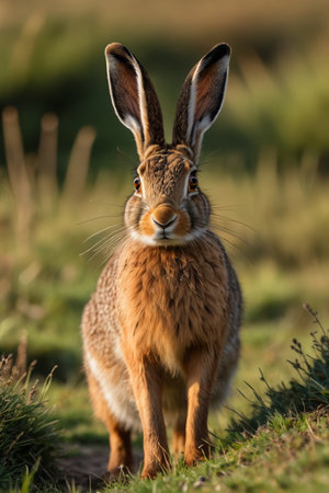 Close-up of a standing hareの素材
