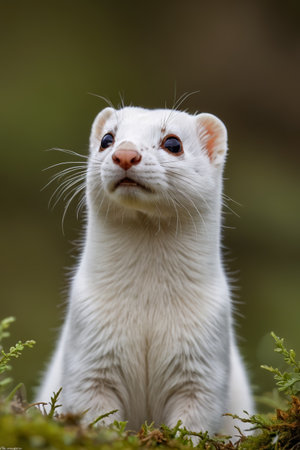 Close-up of the white weasel's natural environmentの素材
