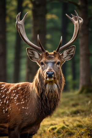 Deer with big antlers in the forestの素材