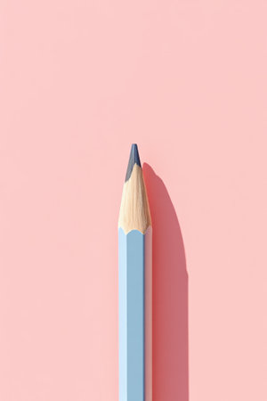 Close up of blue pencil on pink backgroundの素材