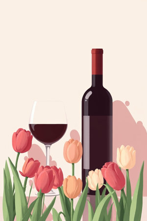 Still Life Illustration of Wine and Tulipsの素材