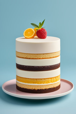 Layer of delicious fruit-decorated cakeの素材