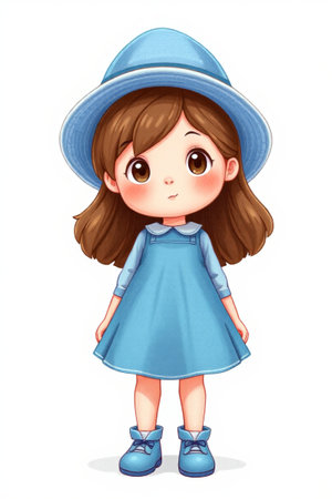 Cartoon little girl in blueの素材