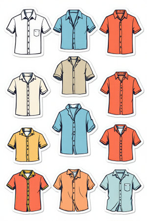 Multiple short-sleeved shirt illustration materialsの素材