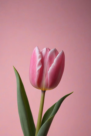 Close-up of a single tulip on a pink backgroundの素材