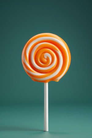 Close-up of orange and white round lollipopsの素材
