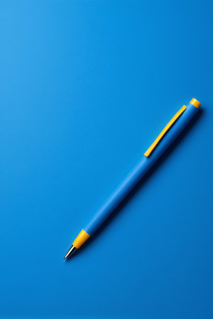 Yellow blue pen on blue backgroundの素材