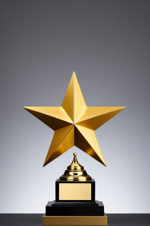 Close-up of the gold five-pointed star trophyの素材