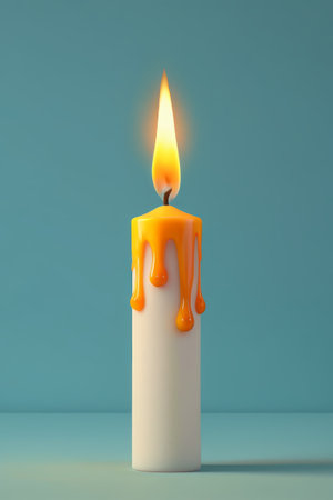 Close-up of burning white candleの素材