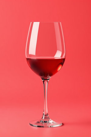 Red wine goblet on red backgroundの素材