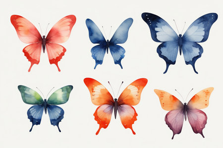 Colorful watercolor butterfly materialsの素材