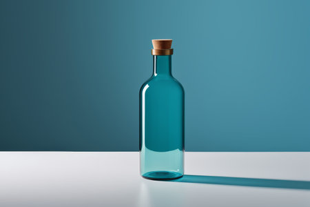Teal glass bottle with cork Still lifeの素材