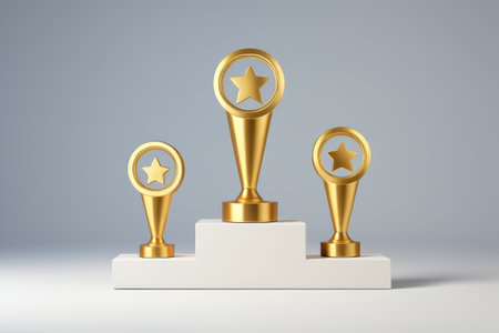 Gold trophy placed on the podiumの素材