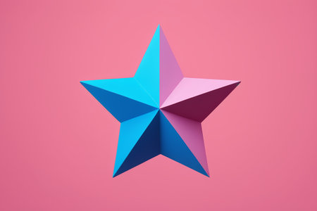 Blue and purple two-color three-dimensional five-pointed star on a pink backgroundの素材