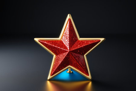 Close-up of the red five-pointed star metal emblemの素材