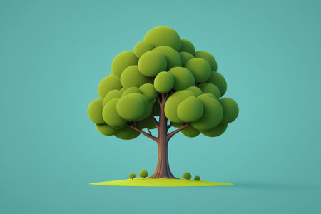 Green cartoon style tree illustration materialの素材