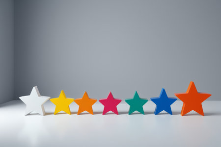 Colorful stars are placed on the indoor groundの素材