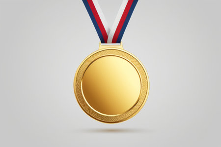 Gold medal with red, white and blue ribbonの素材
