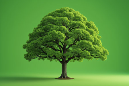 Single tree on green backgroundの素材
