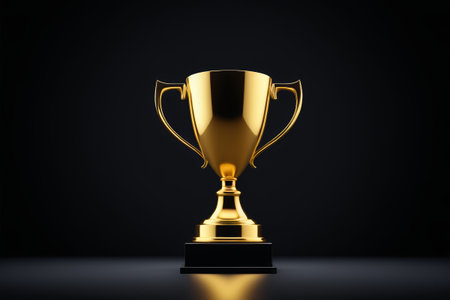 Gold trophy on black backgroundの素材