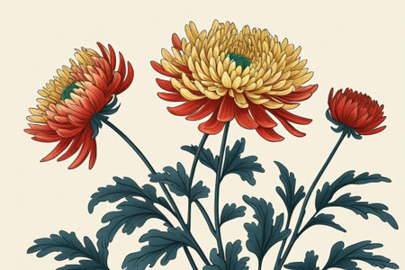 Red and yellow chrysanthemum illustrationの素材