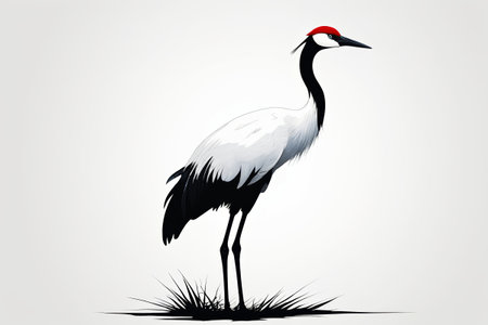 Standing Red-crowned Crane Illustration Materialの素材